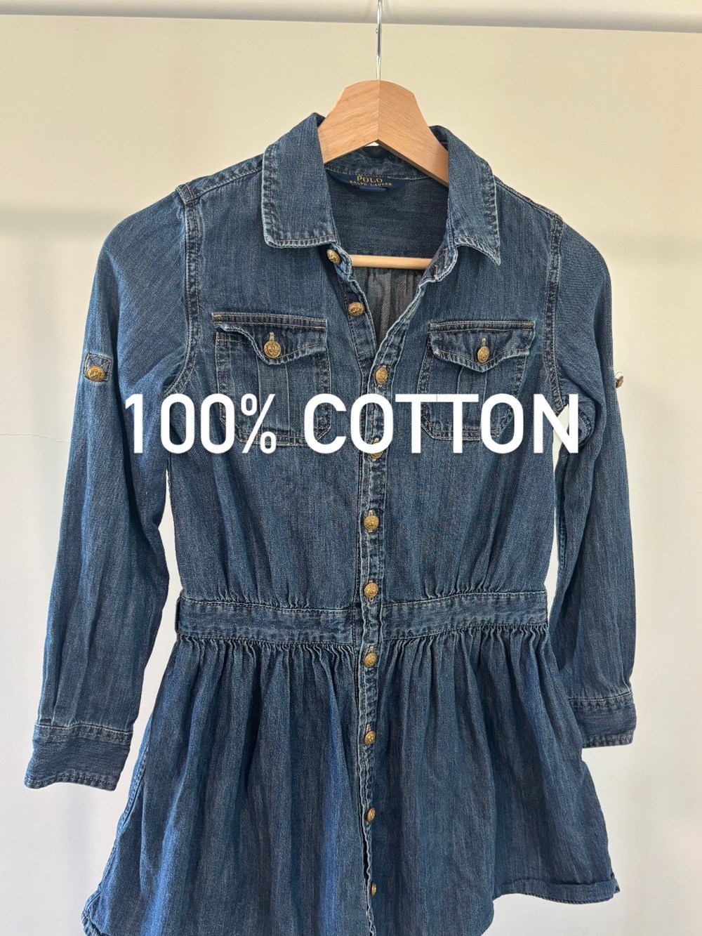 Ralph Lauren Polo Denim Button-Front Girls Dress | 100% cotton | size 10